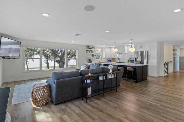 living room with light wood-type flooring