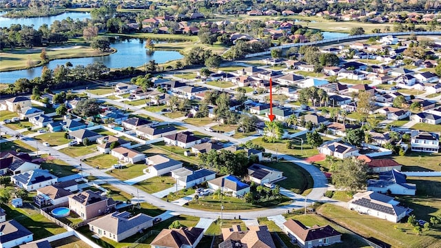 aerial view featuring a water view