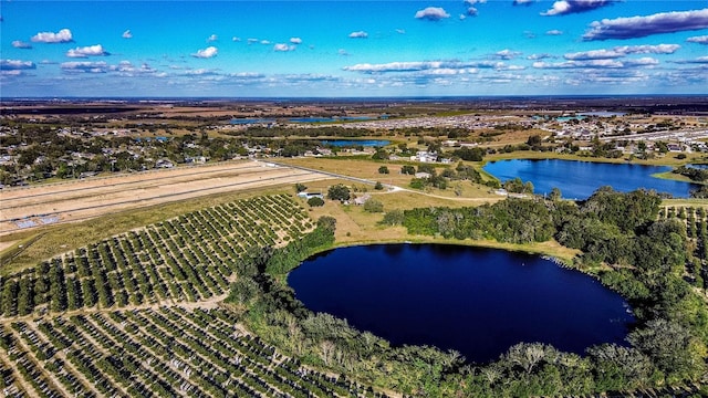 bird's eye view with a rural view and a water view