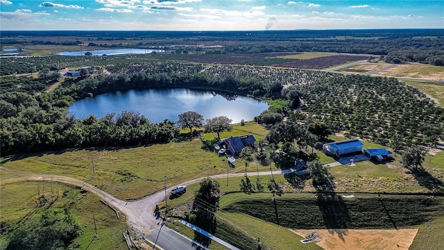 aerial view with a rural view and a water view