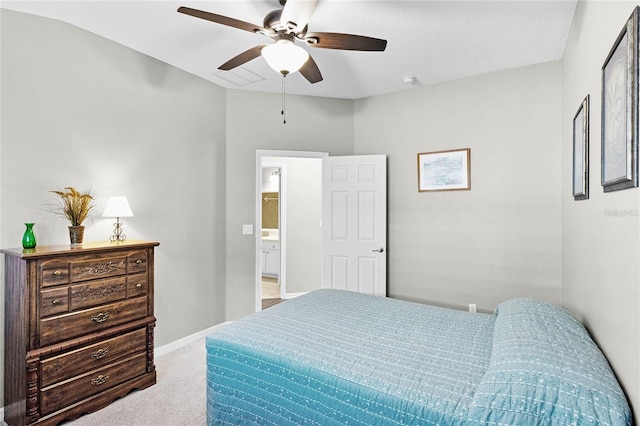 bedroom with carpet flooring, a ceiling fan, and baseboards