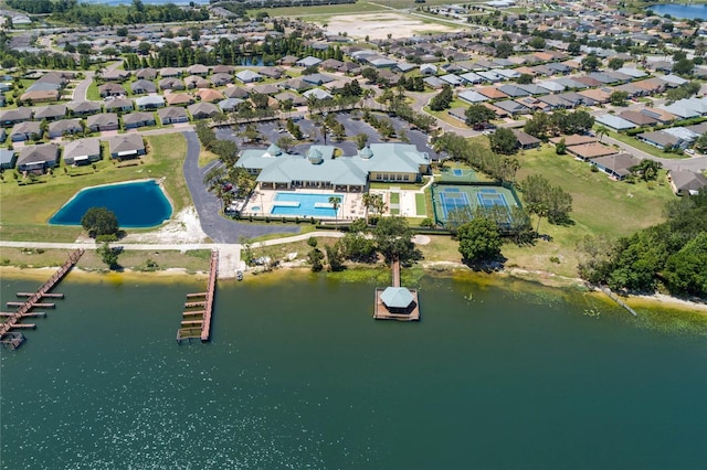 bird's eye view with a water view and a residential view