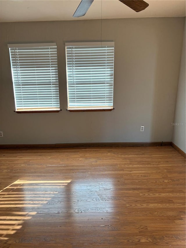 spare room with hardwood / wood-style floors and ceiling fan