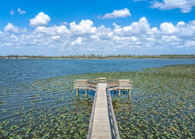 view of dock with a water view