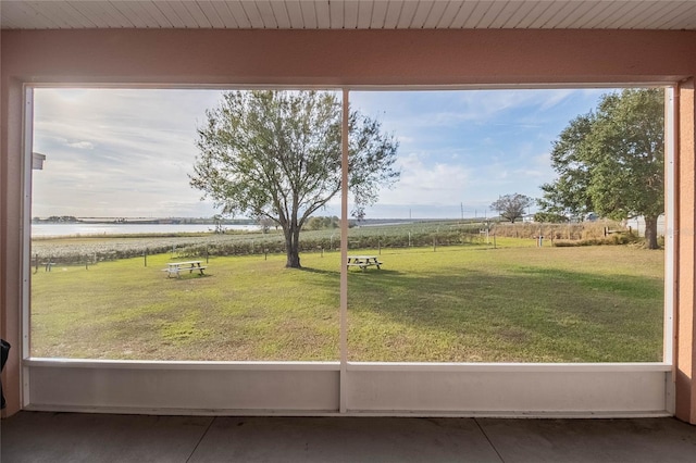 view of yard with a water view