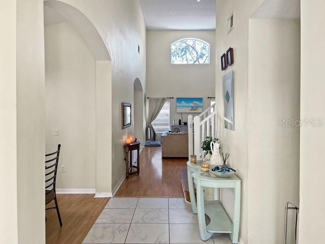 entryway featuring plenty of natural light and a high ceiling