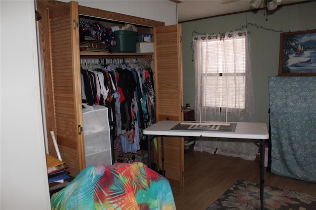 interior space with hardwood / wood-style floors and a closet