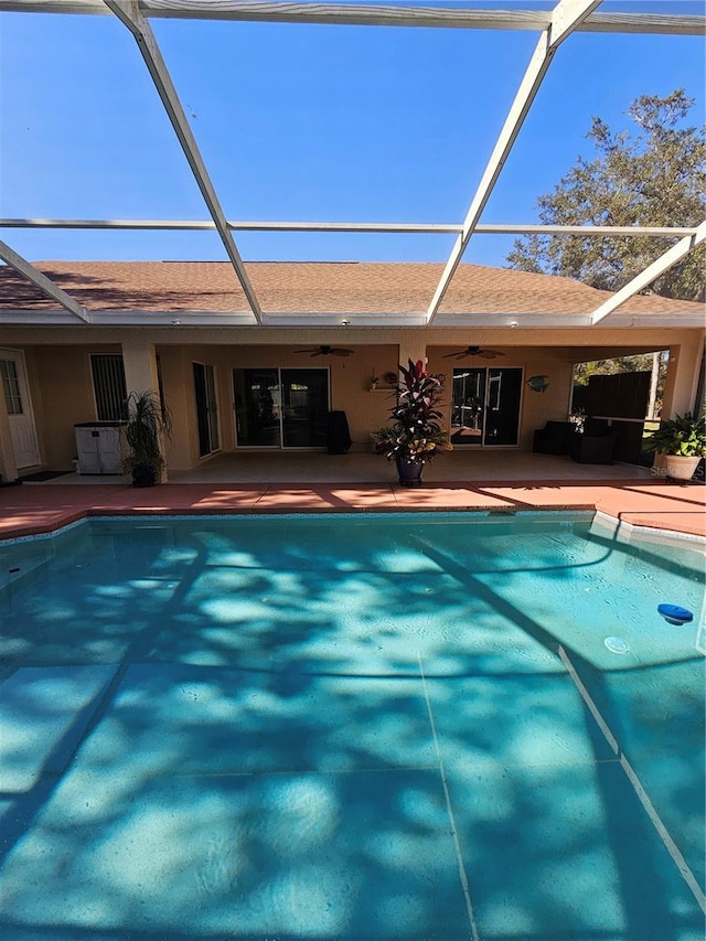 1072 Old Cutler Rd, Lake Wales, FL 33898 - swimming pool featuring ceiling fan, a patio area, and a lanai