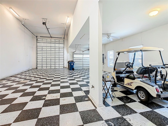 garage with ceiling fan