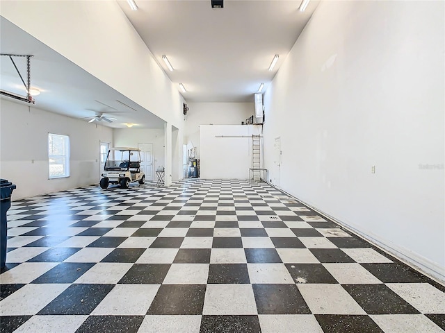 garage featuring ceiling fan