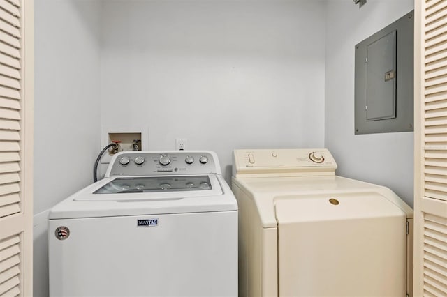 laundry room featuring electric panel and washing machine and dryer