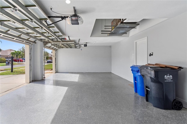 garage with a garage door opener