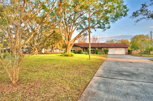 view of front facade with a front lawn and a garage