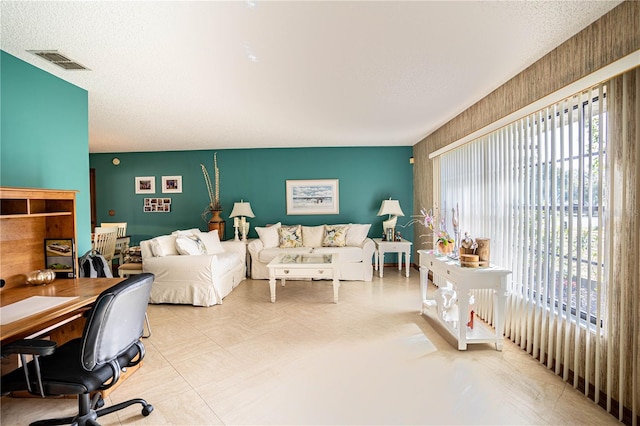 office with a textured ceiling