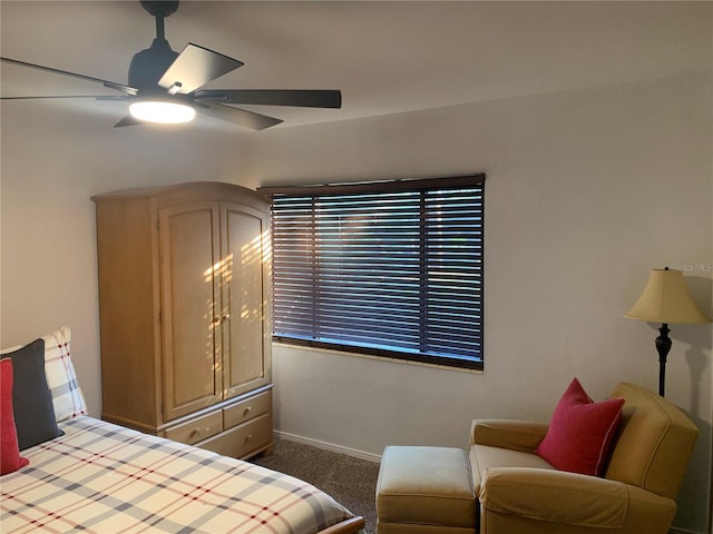 bedroom featuring ceiling fan and carpet floors