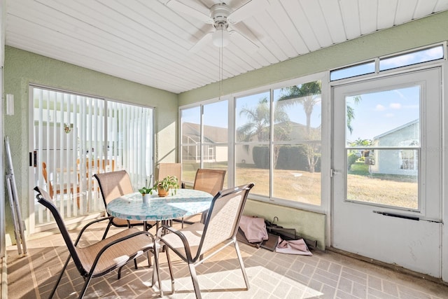 sunroom / solarium featuring a wealth of natural light and ceiling fan