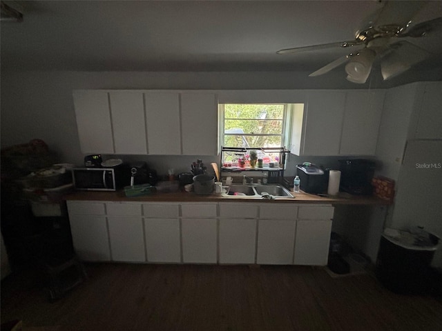 kitchen with white cabinetry, dark wood-type flooring, and sink