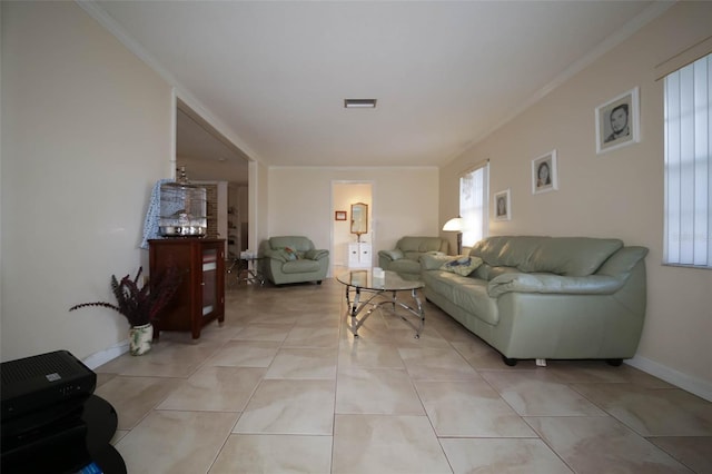 living room featuring light tile patterned floors