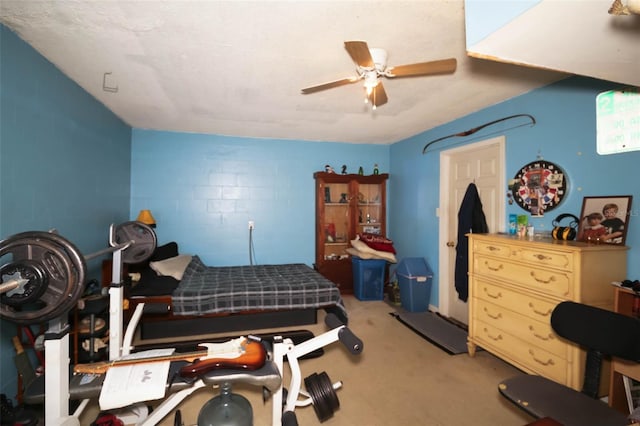 bedroom featuring carpet and ceiling fan