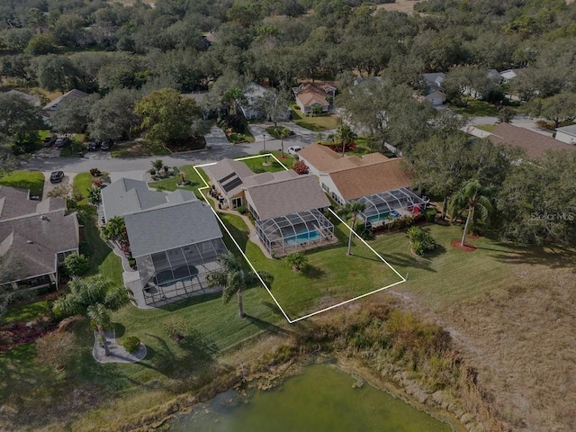 aerial view with a water view