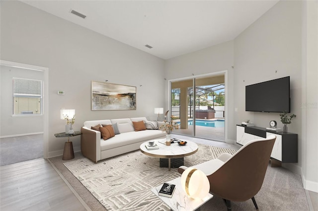 living room with light wood-type flooring