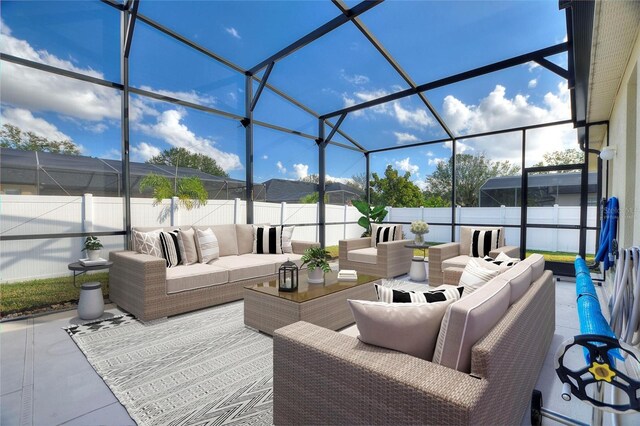 view of patio / terrace featuring an outdoor hangout area and a lanai