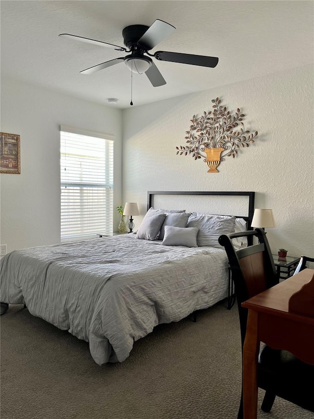 bedroom featuring carpet and ceiling fan