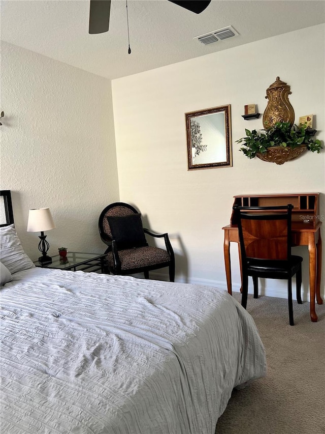 bedroom with carpet flooring and ceiling fan