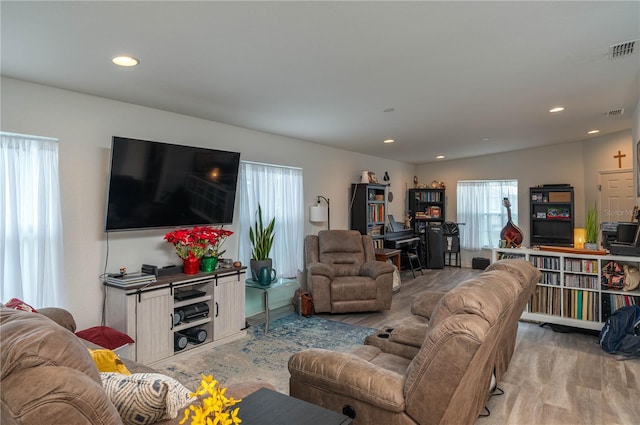 living room with light wood-type flooring