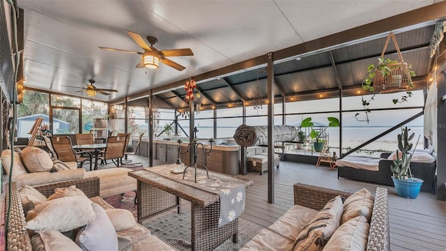 1769 S Lake Reedy Blvd, Frostproof, FL 33843 - sunroom featuring an outdoor living space, outdoor dining area, and ceiling fan