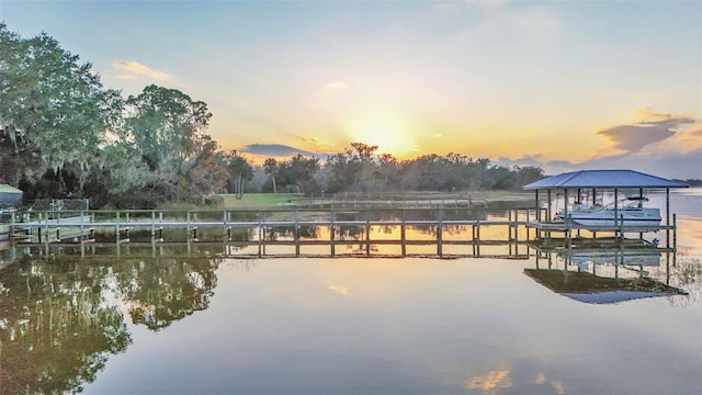 dock area featuring a water view