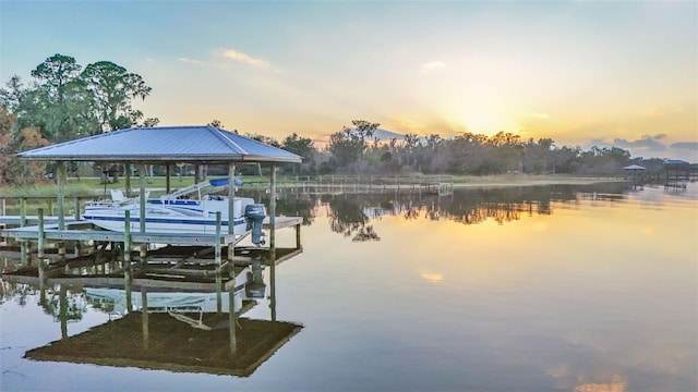 view of dock featuring a water view