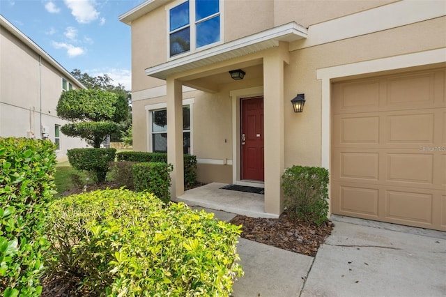 doorway to property featuring a garage