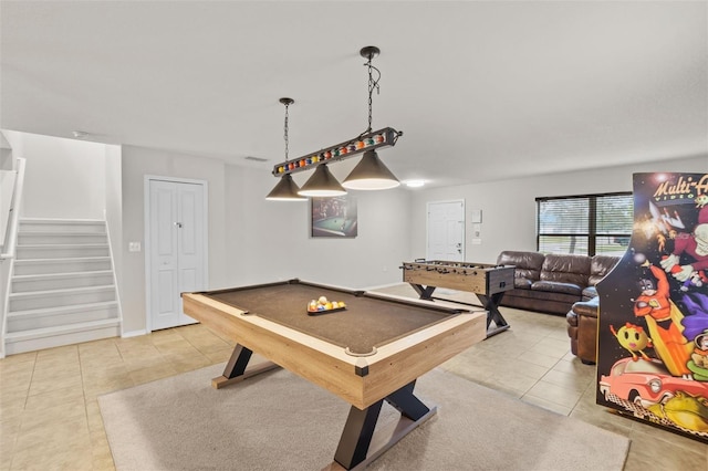 game room with light tile patterned floors and billiards