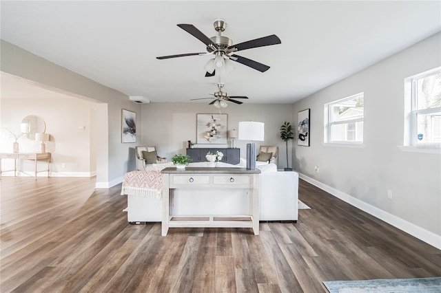 living room featuring dark wood-type flooring