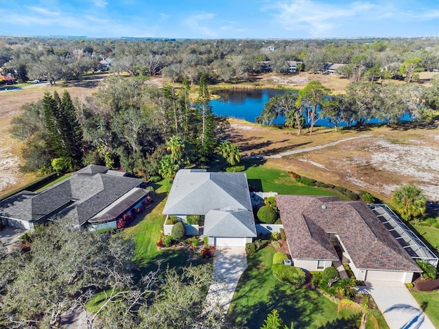 bird's eye view featuring a water view