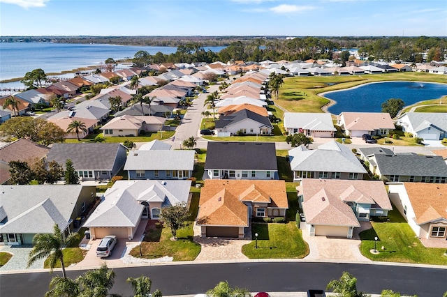 bird's eye view featuring a water view