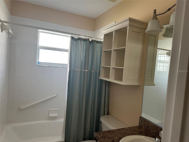 full bathroom with vanity, toilet, and shower / bath combo