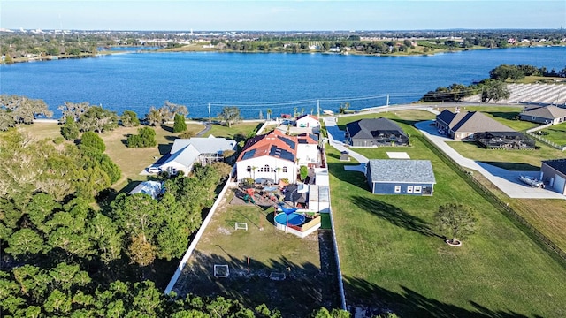 aerial view featuring a water view