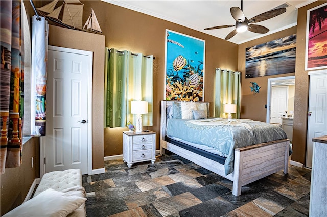 bedroom featuring ceiling fan