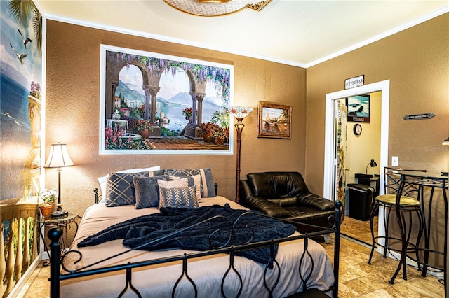 bedroom with ornamental molding