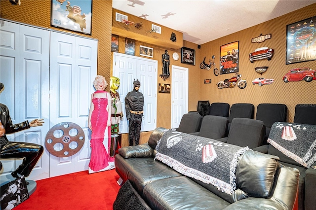 home theater room featuring carpet