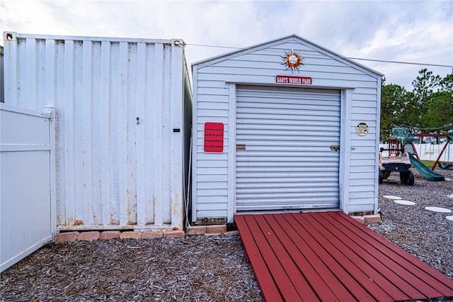 view of outdoor structure with a playground