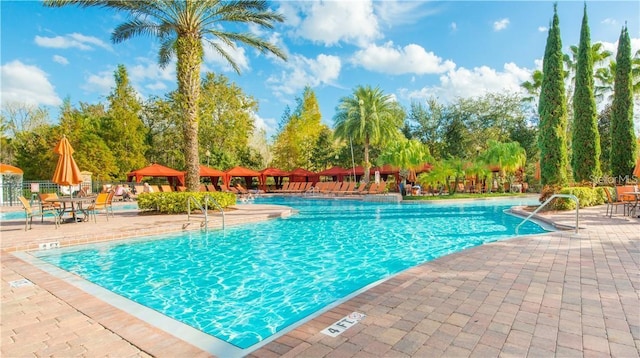 view of swimming pool with a patio area