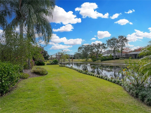 view of yard featuring a water view