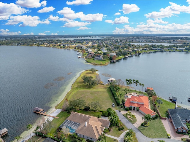 aerial view with a water view