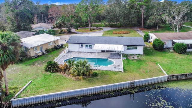 aerial view with a water view