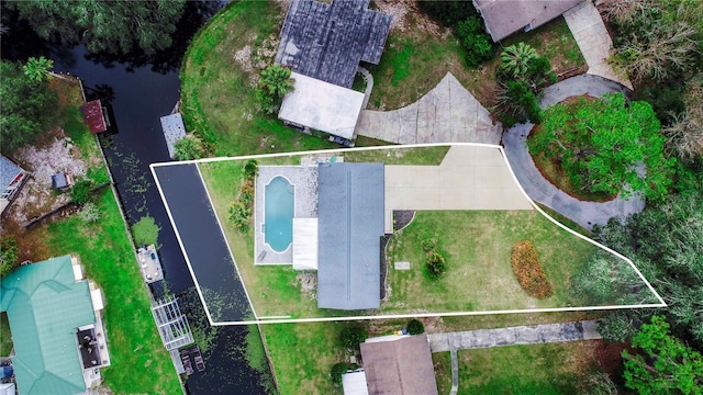 bird's eye view featuring a water view