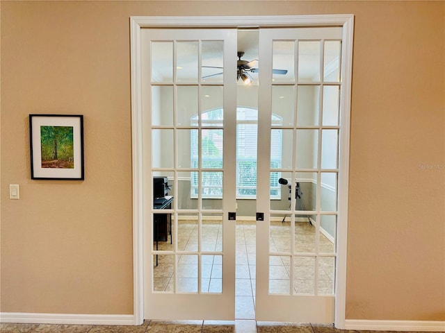 room details with ceiling fan and french doors