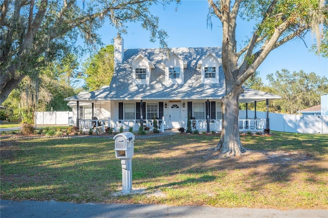 view of front facade featuring a porch and a front lawn